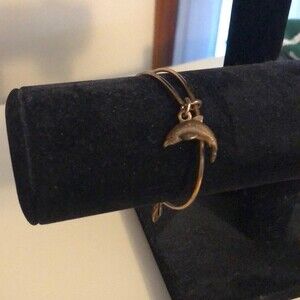 Alex and Ani Gold Bracelet Bangle Dolphin Expandable Charm Wire Ocean Sea Animal